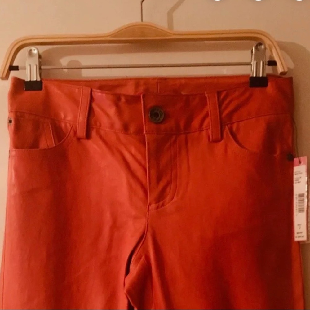 Alice + Olivia Vibrant Orange Leather-Look Pants